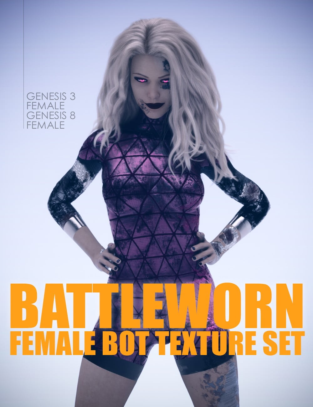 Battleworn Female Bot – Genesis 3 and 8 Female Texture Set