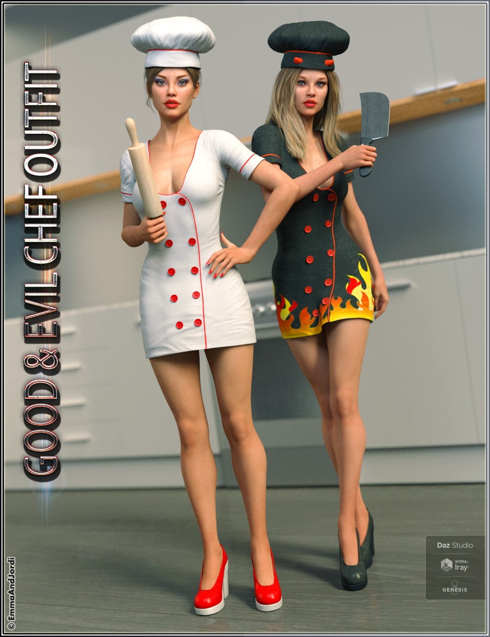 Good and Evil Chef Outfit And Poses For Genesis 8 Female(s)