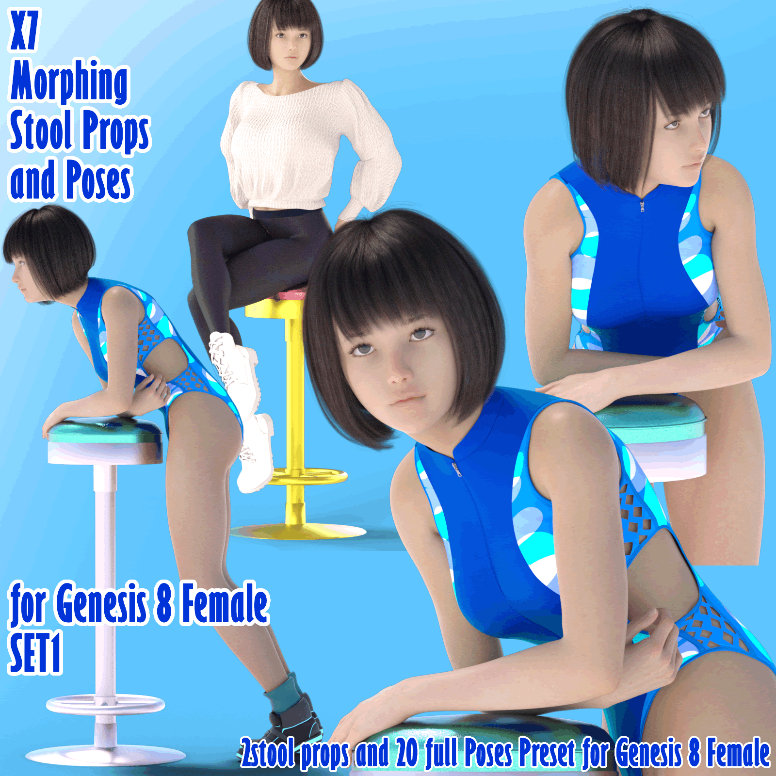 X7 Morphing Stool Props and Poses for Genesis 8 Female SET1