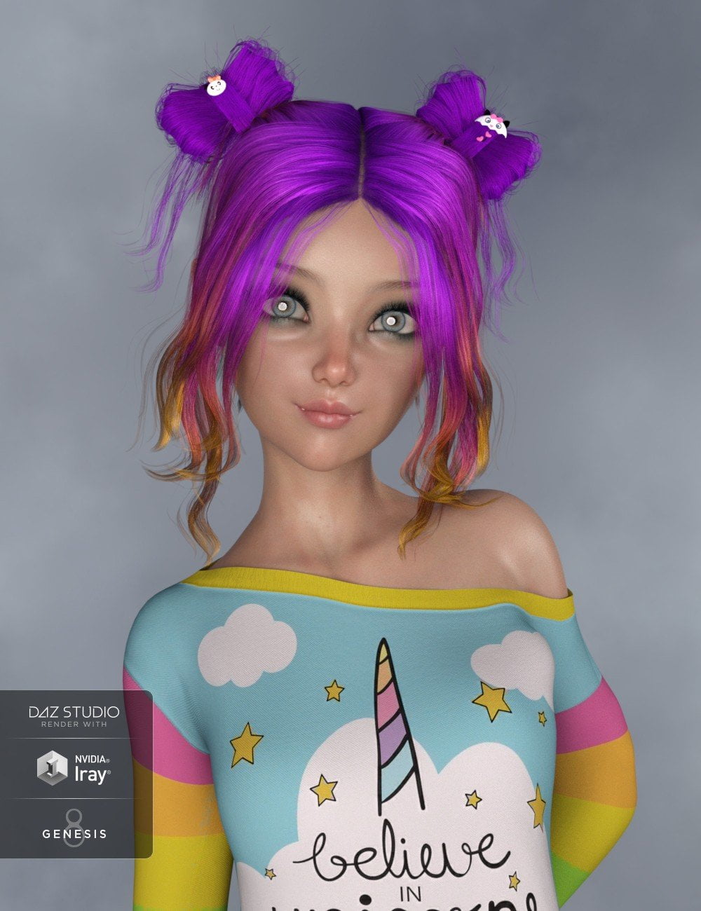 Asuka - Space Buns Hair for Genesis 3 and 8 Female(s)