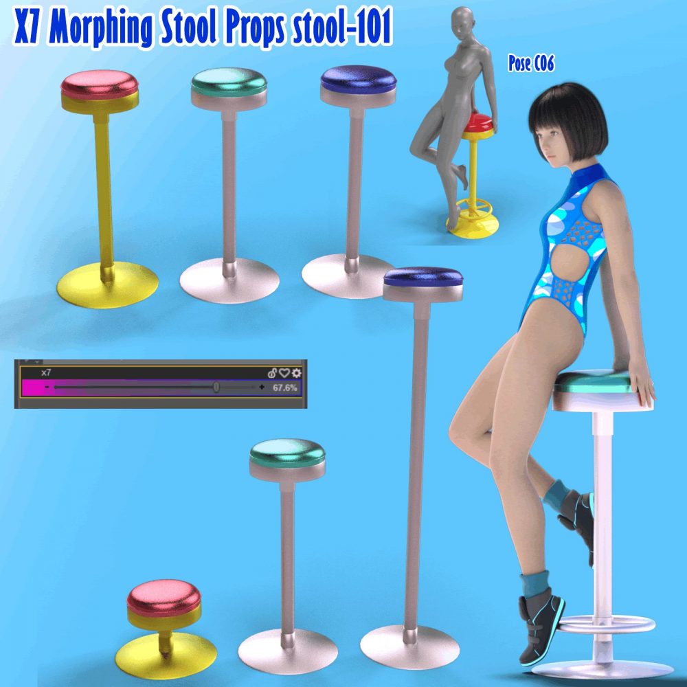 X7 Morphing Stool Props and Poses for Genesis 8 Female SET1