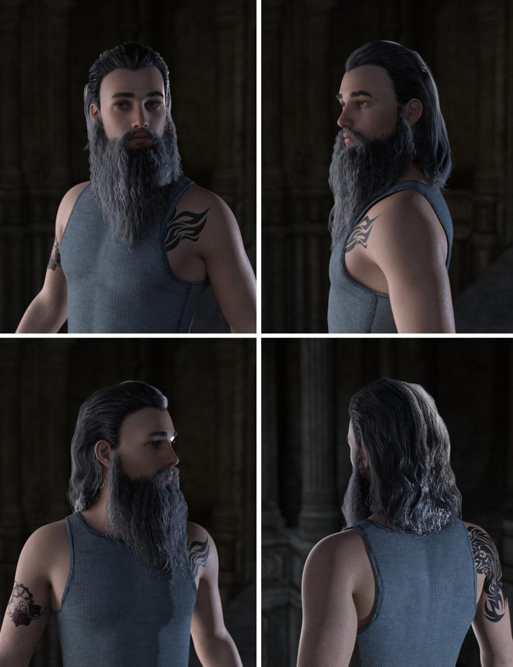 Ryanno Hair and Beard Set for Genesis 8 Male