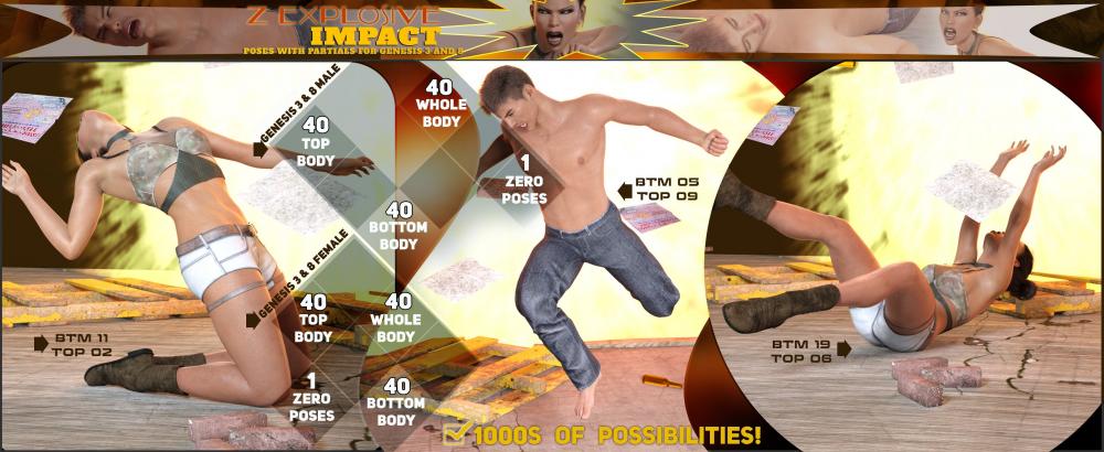 Z Explosive Impact Poses and Partials for Genesis 3 and 8