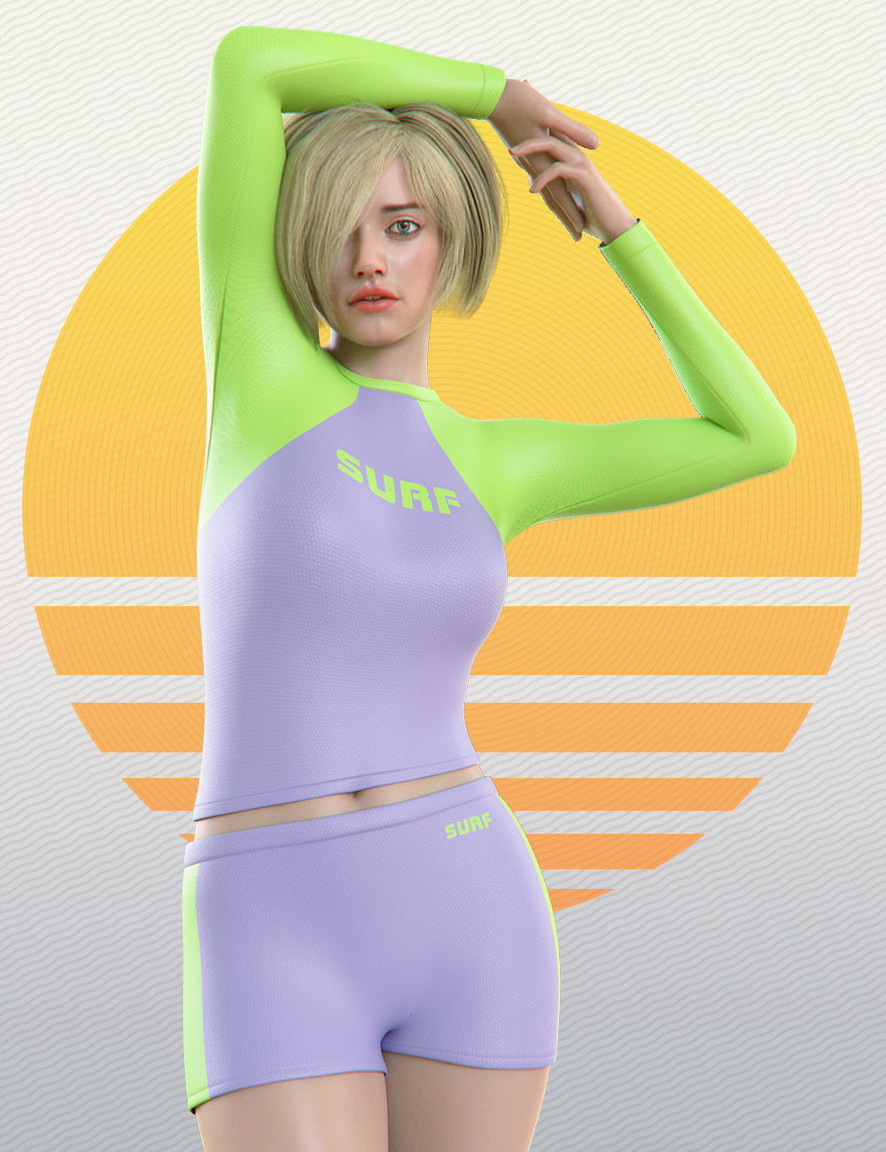 Surfer Girl Outfit and Surfboard for Genesis 8 Female