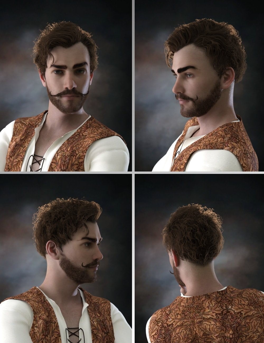 Bastien Curly Hair and Beard for Genesis 8 Male(s)