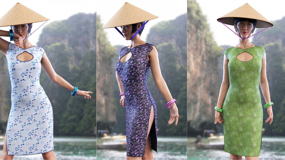 dForce Far East Dress and Props for Genesis 8 Female