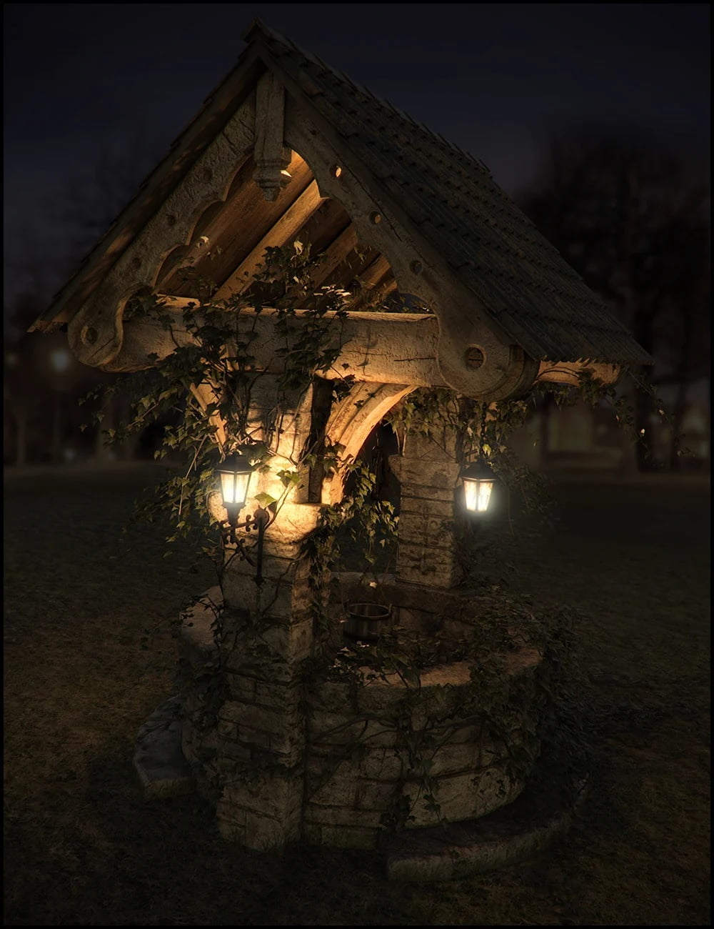 Old Village Wishing Well Iray