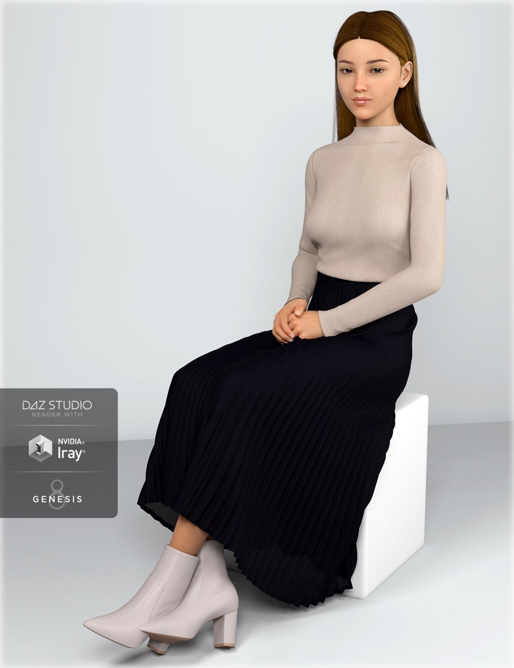dForce HnC Pleated Skirt Outfit for Genesis 8 Females