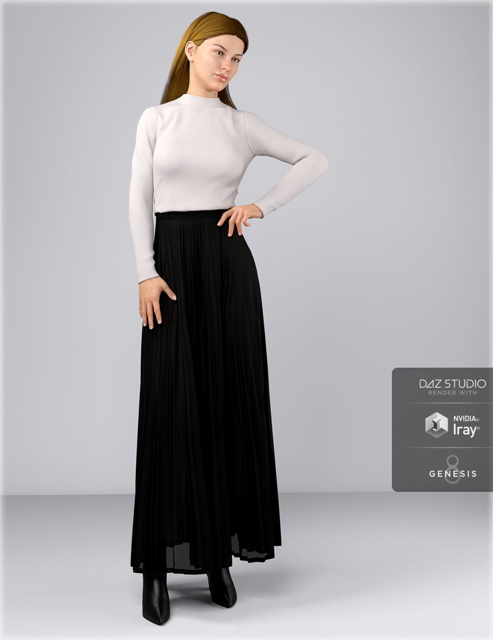 dForce HnC Pleated Skirt Outfit for Genesis 8 Females