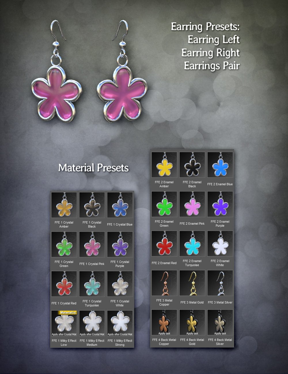 Flower Earrings for Genesis 8 Females