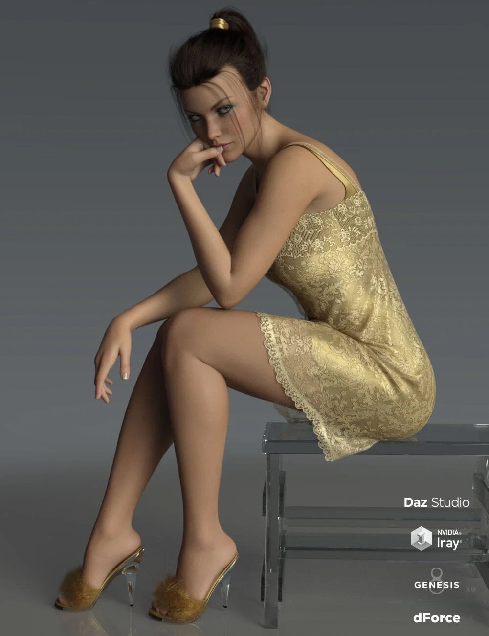 Mandie Satin Slippers for Genesis 8 Females