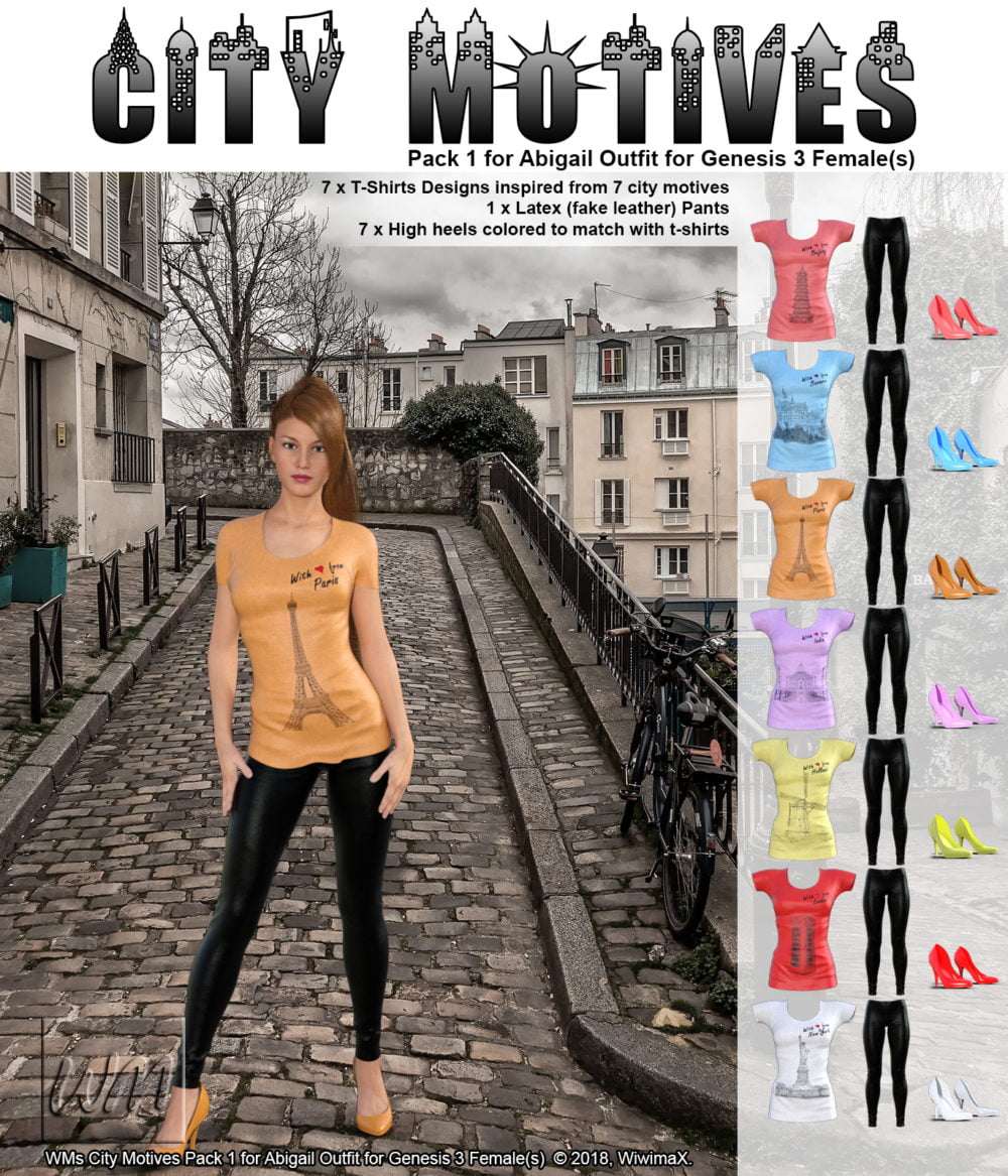 WMs City Motives Pack 1 for Abigail Outfit for Genesis 3 Females