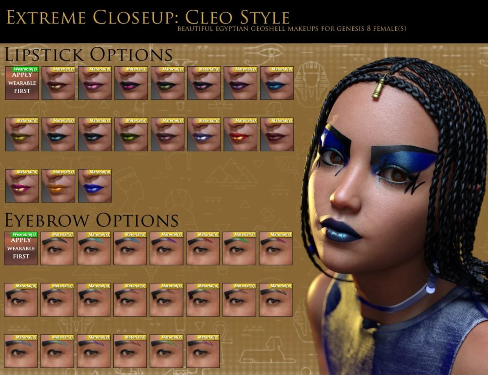 Extreme Closeup Cleo Style Geoshell Makeups for Genesis 8 Female(s)