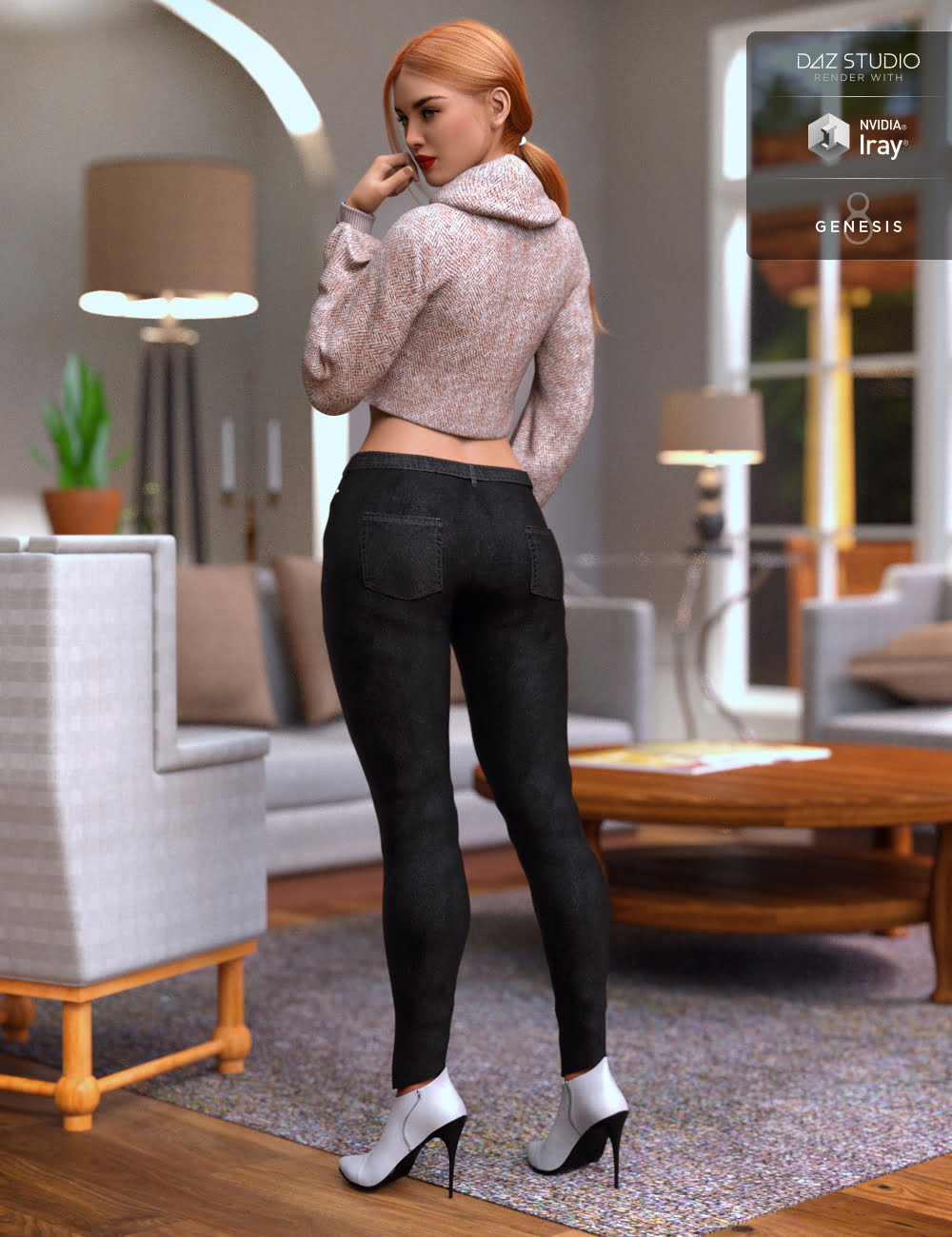 dForce Crop Sweater and Jeans Outfit for Genesis 8 Female(s)