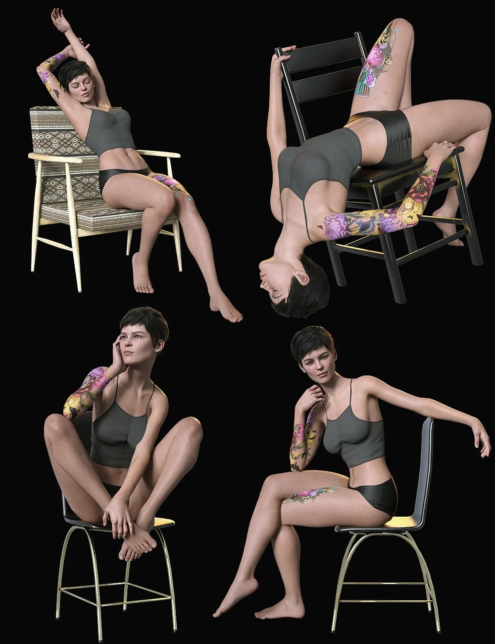 Sitting Fashion Poses and Chairs for Genesis 8.1 Female