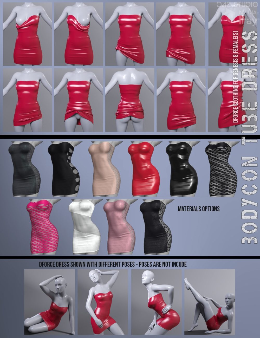 dForce Bodycon Tube Dress for Genesis 8 Females