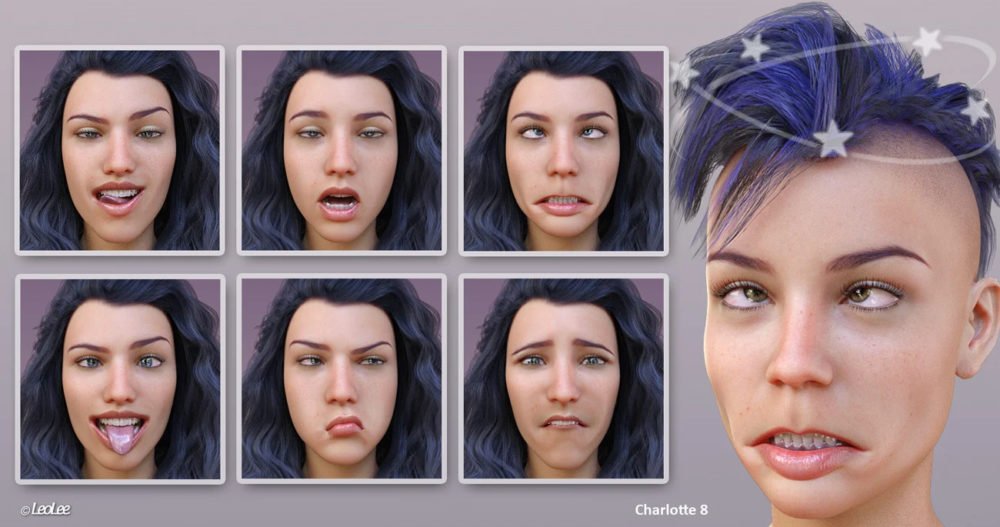 Grimaces - Dialable & One-Click Expressions for Genesis 8 Female
