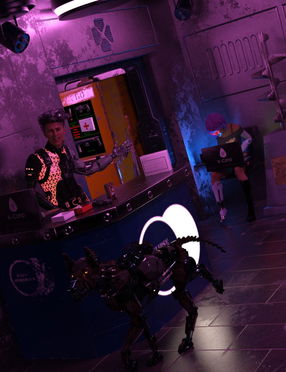 Compact Cyberpunk Apartment Lobby