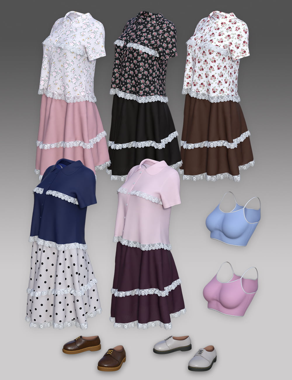 dForce Frilled Blouse and Skirt for Genesis 8 Female