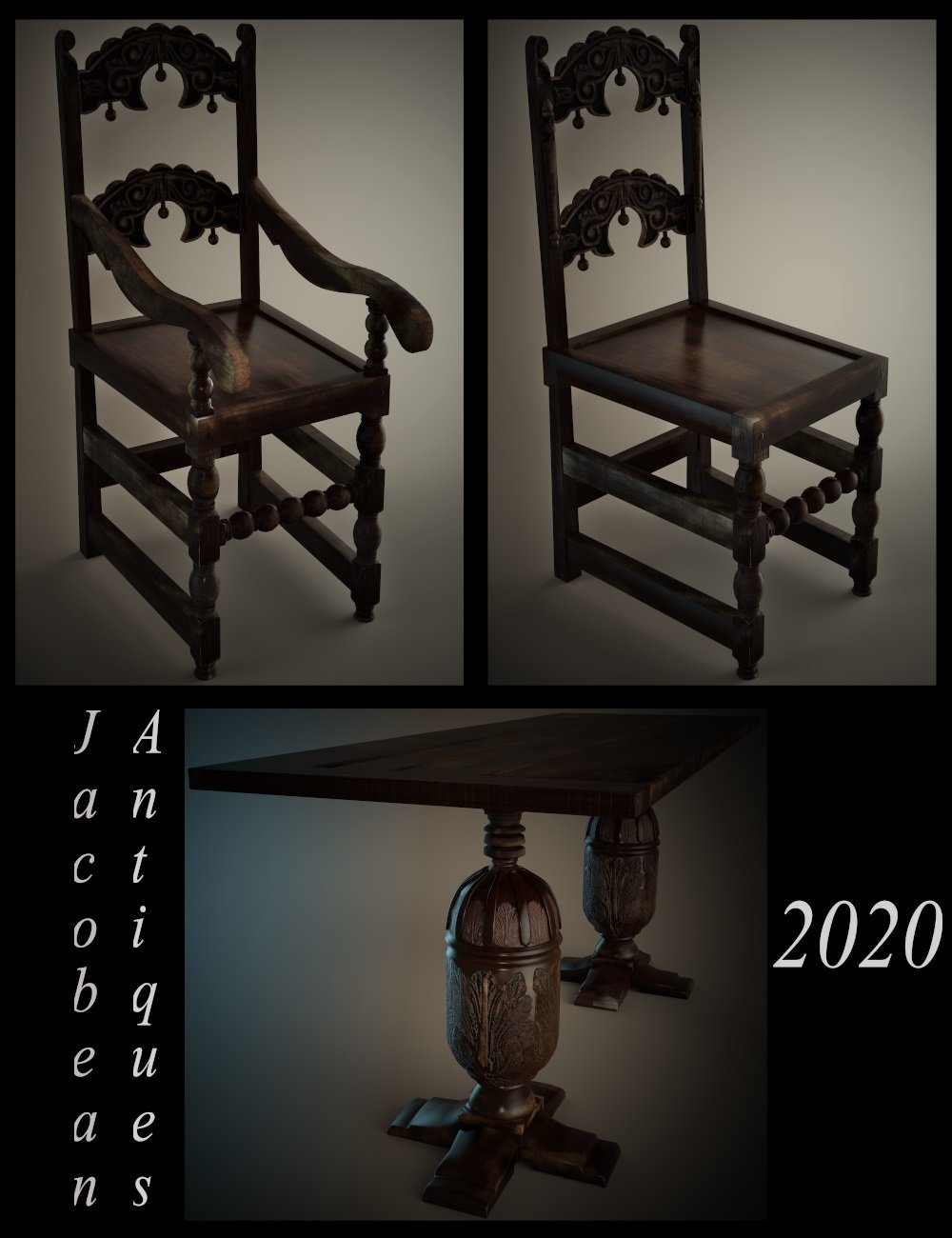 Jacobean English Dining Table Set