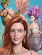 Marina Mermaid Triplet for Genesis 8.1 Female and Coral 8.1 Tail