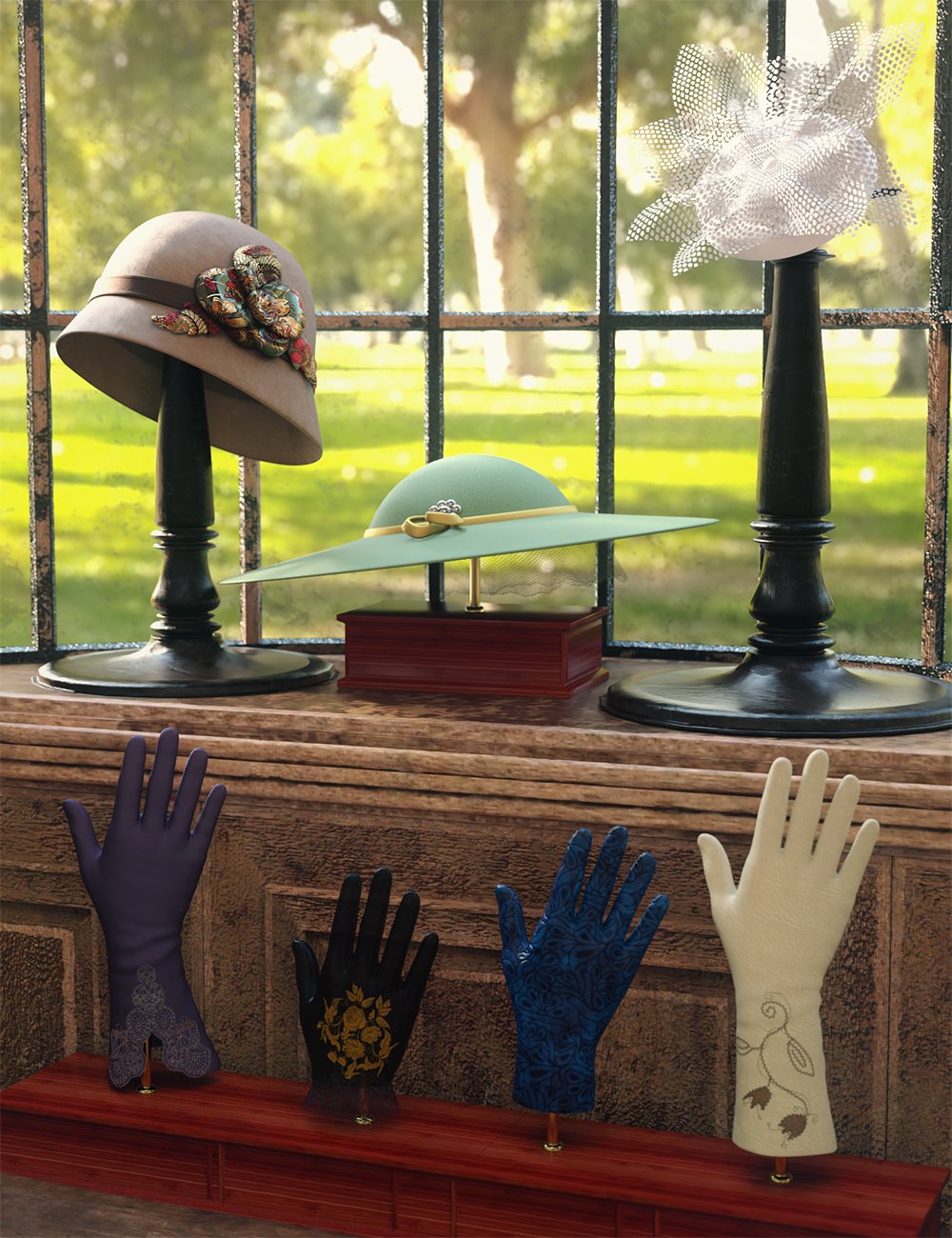 Vintage Hats and Gloves for Genesis 8 and 8.1 Females