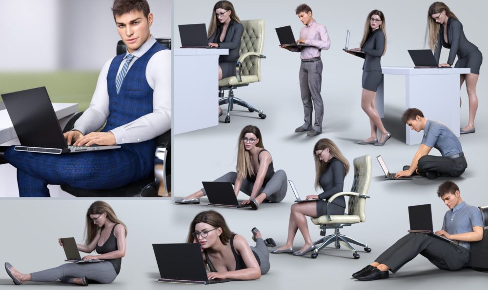 Z On the Laptop Prop and Poses for Genesis 8 and Genesis 8.1