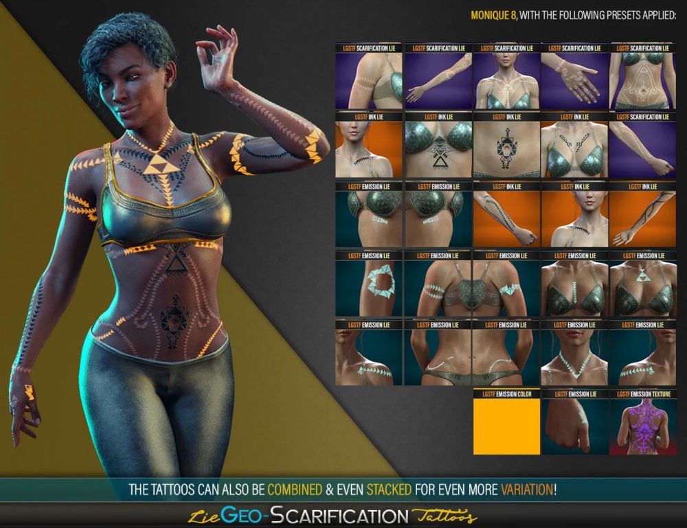 LIE Geo Body Scarification Tattoos for Genesis 8 Female