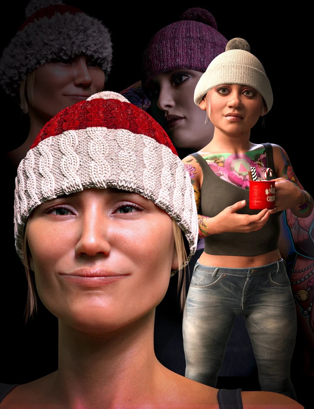 M3D Christmas Knitted Hat For Genesis 8 Females and Genesis 8.1 Females