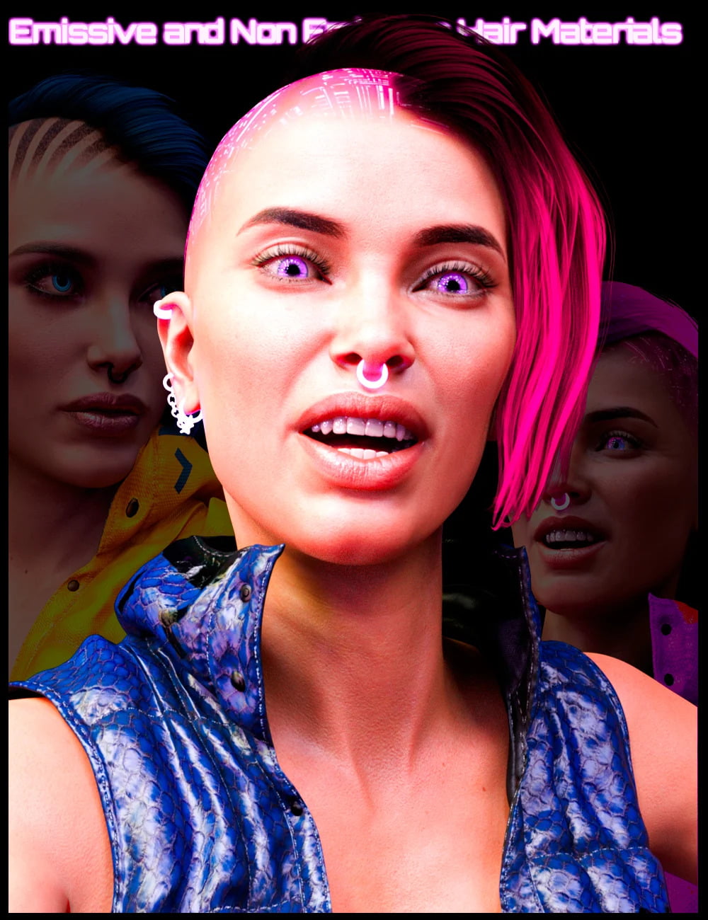 M3D CyberPunk Hair, Eye and Earrings for Genesis 8 and 8.1 Females
