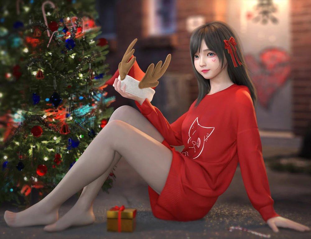dForce SU Cute Christmas Suit for Genesis 8 and 8.1 Females