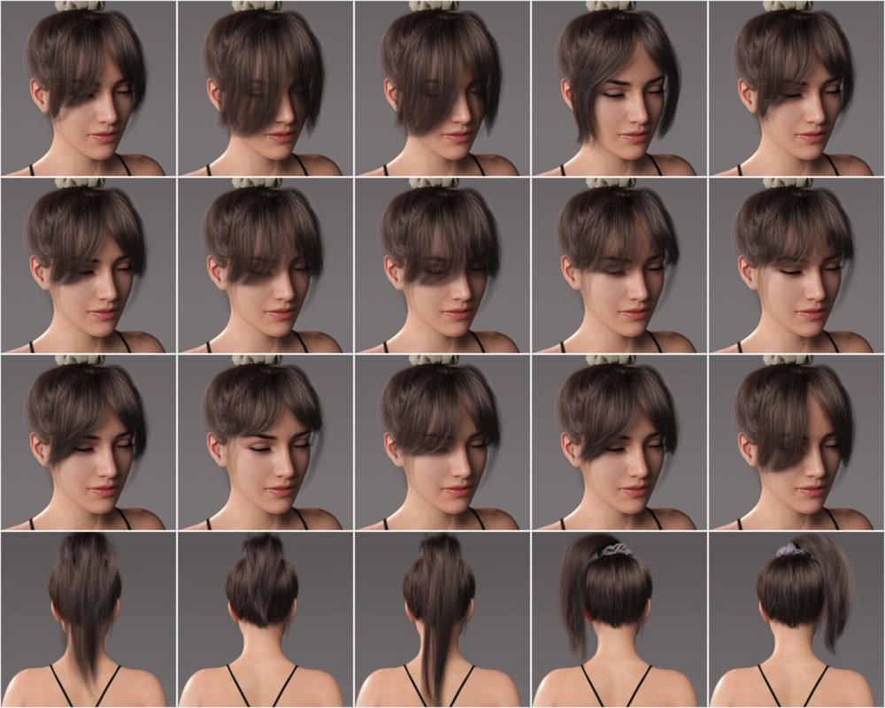 4-in-1 Buns and Ponytail Hair for Genesis 8 and 8.1 Females