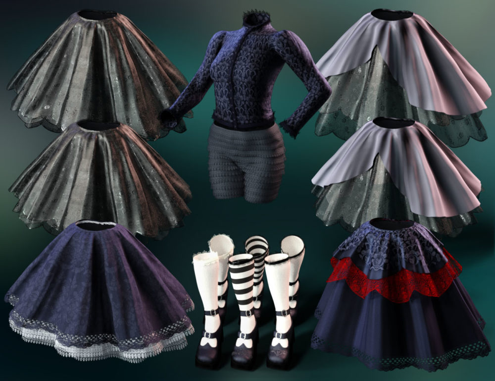 dForce Gothic Doll Outfit and Hair for Genesis 8 and 8.1 Female