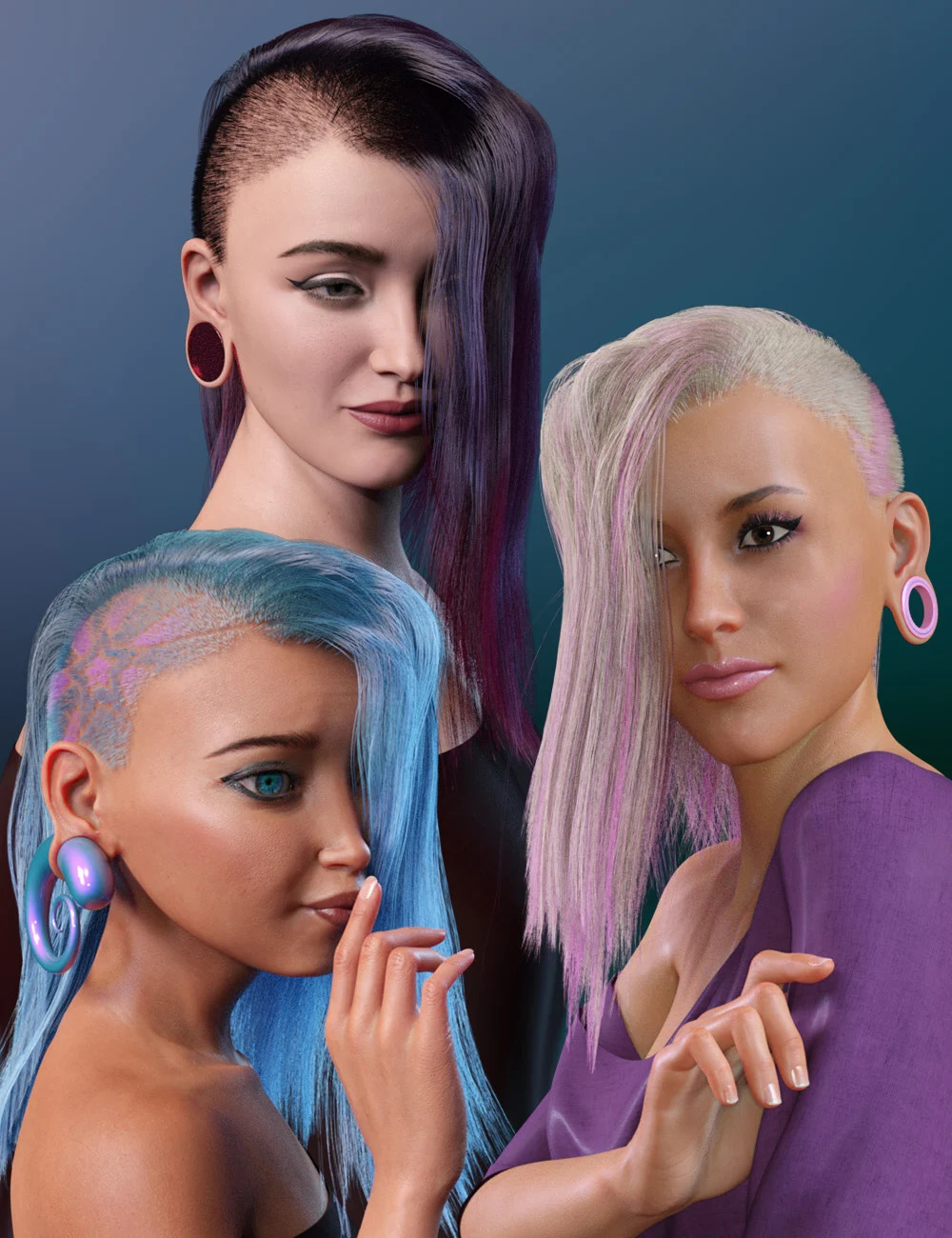 WD Salon: Side Shave Shag dForce Hair for Genesis 8.1 Female