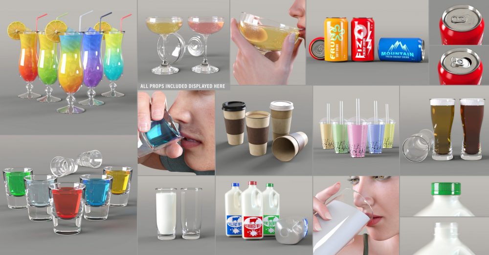 Z Drink Up Props and Poses Collection for Genesis 8 and 8.1