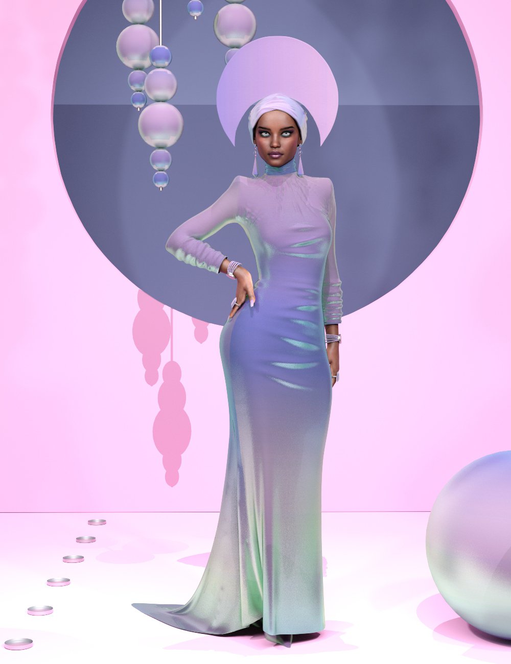 dForce Black Long Dress Outfit for Genesis 8.1 Female Bundle