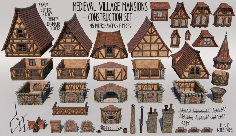 Medieval Village Mansions Construction Set