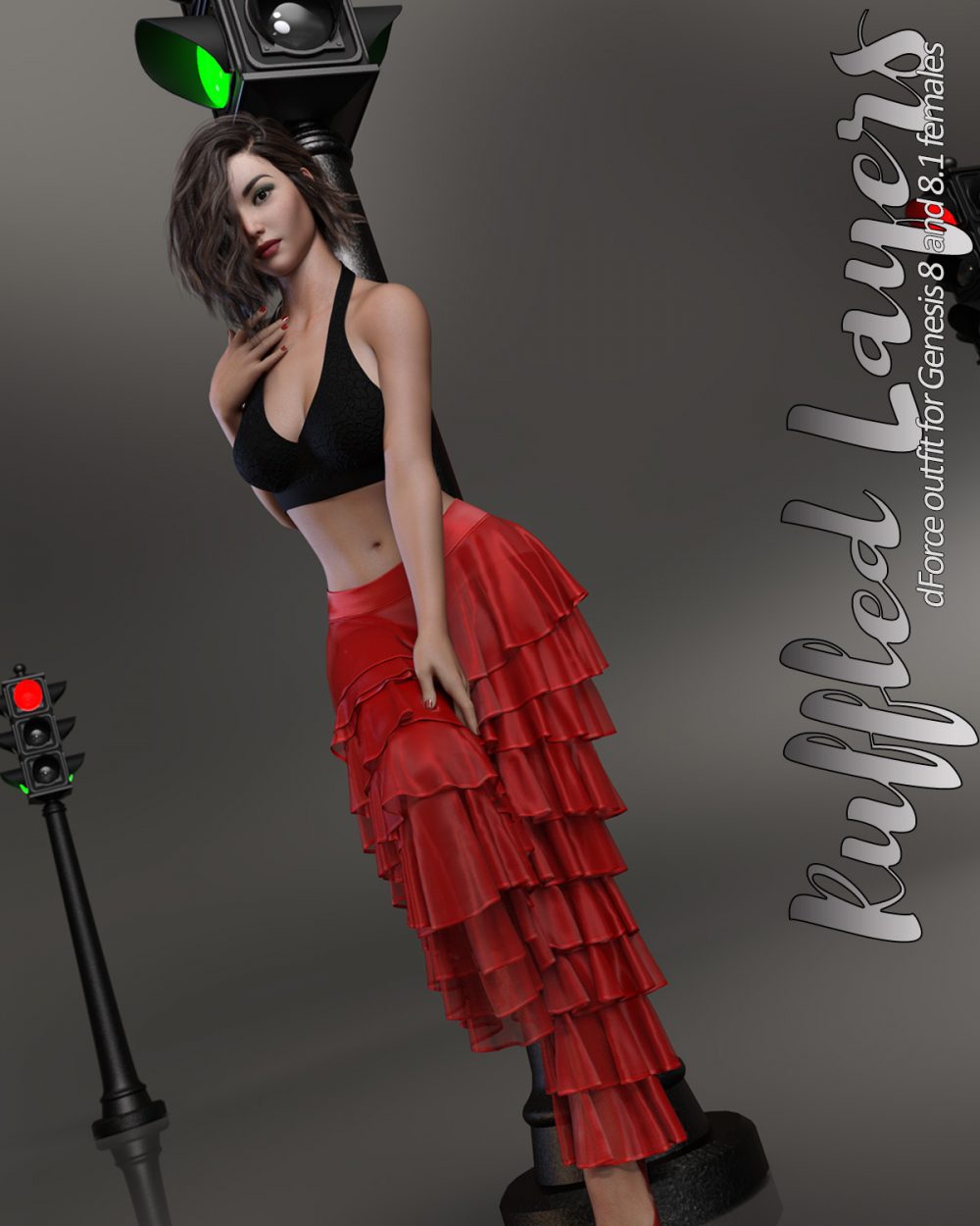 dForce Layered Ruffles Outfit for Genesis 8 and 8.1 females