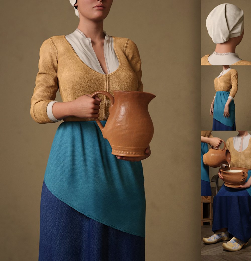 dForce Dutch Milkmaid Outfit for Genesis 8 and 8.1 Females