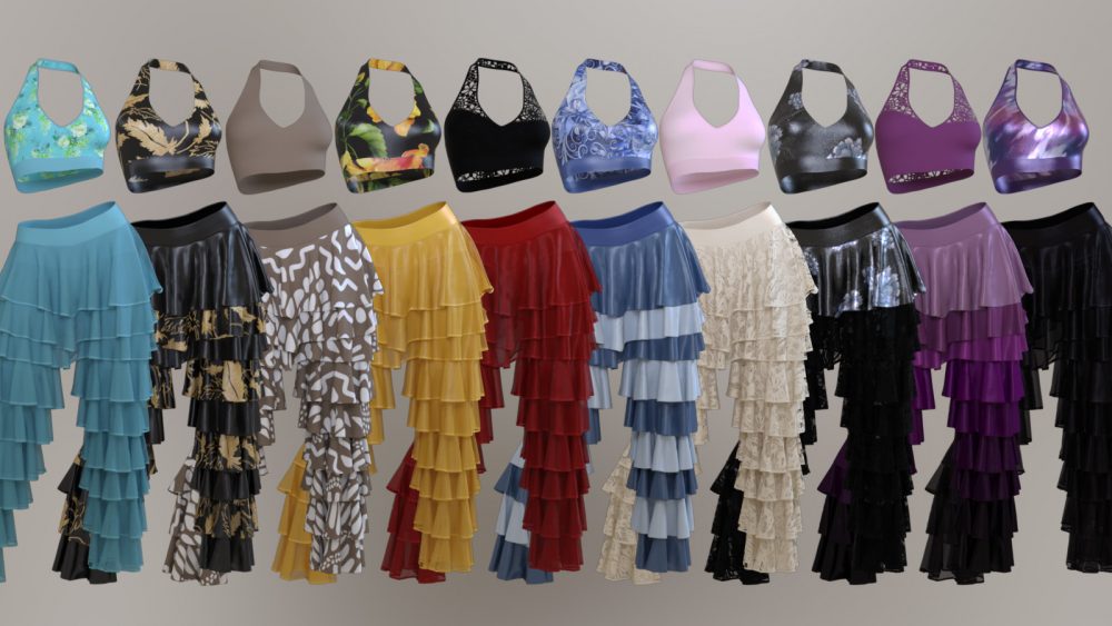 dForce Layered Ruffles Outfit for Genesis 8 and 8.1 females