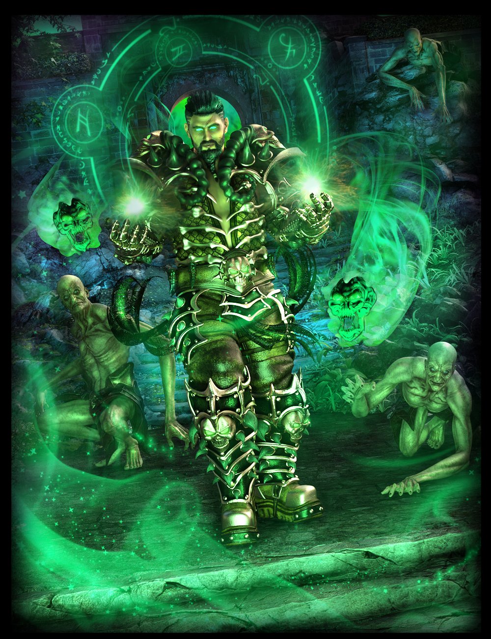 dForce Death Strike Outfit, Great Axe and Poses for Genesis 8 Males