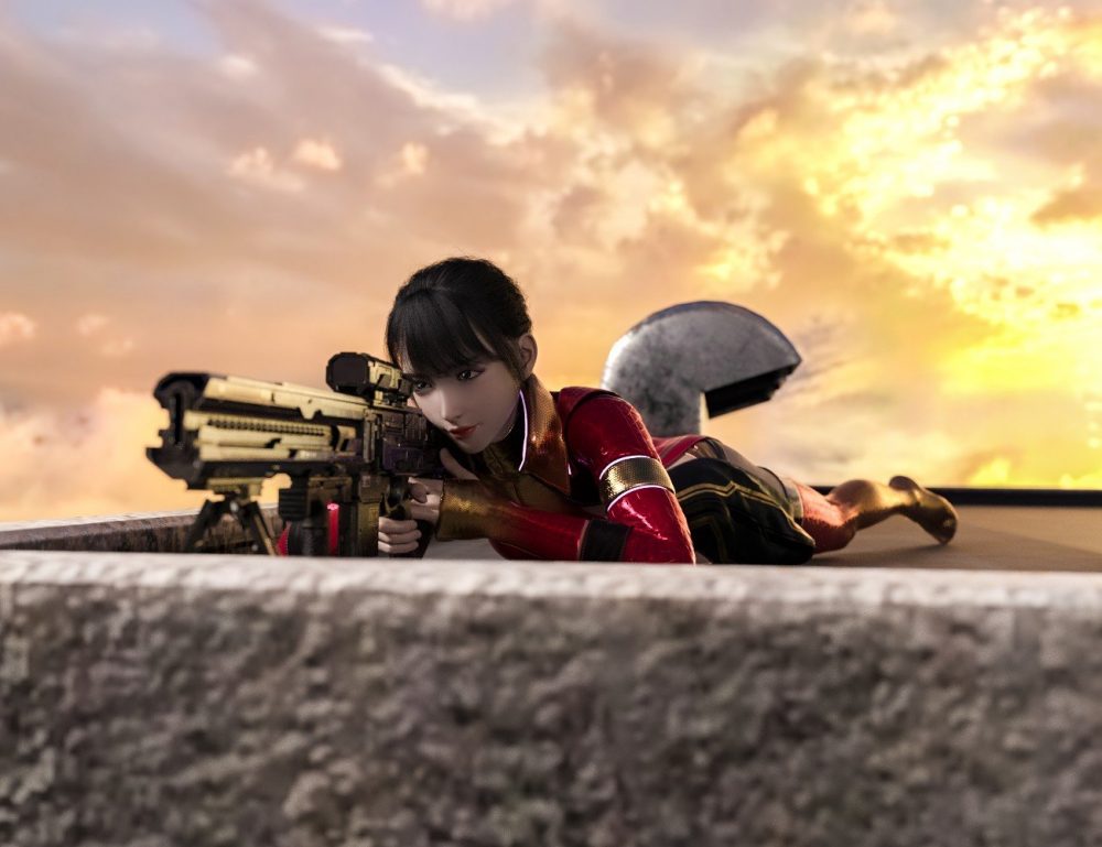 Cyberpunk Droid Sniper Rifle Poses for Genesis 8 and 8.1 Female