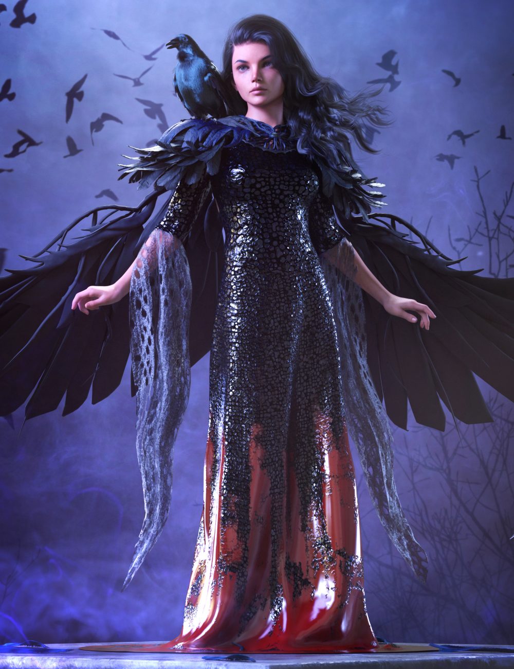 dForce Crow Outfit for Genesis 8 and 8.1 Females