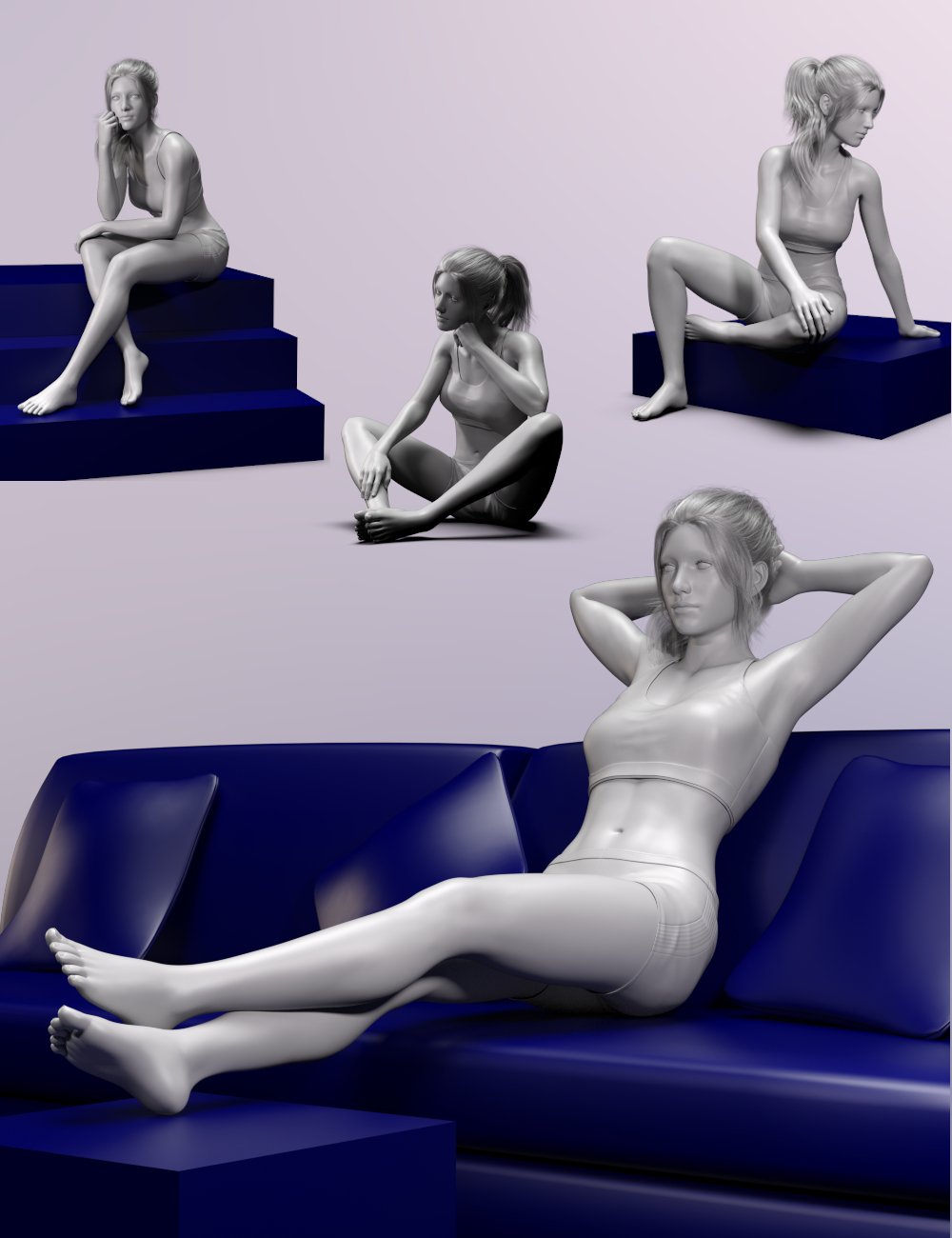 Just Sitting Around Poses for Genesis 8 and 8.1 Female