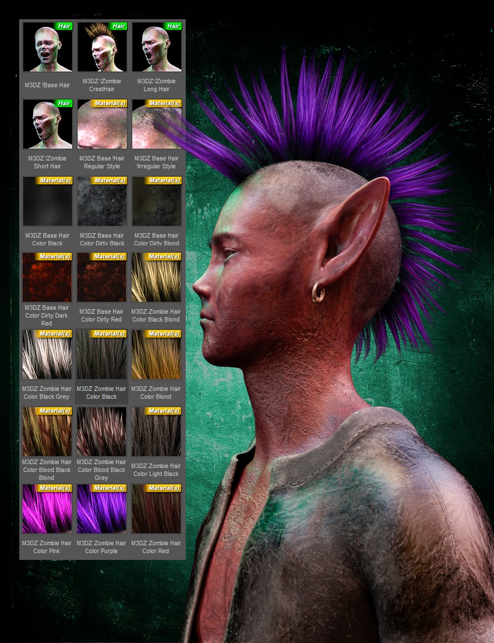 M3DZ Zombie Hair Set for Genesis 8 and 8.1 Males