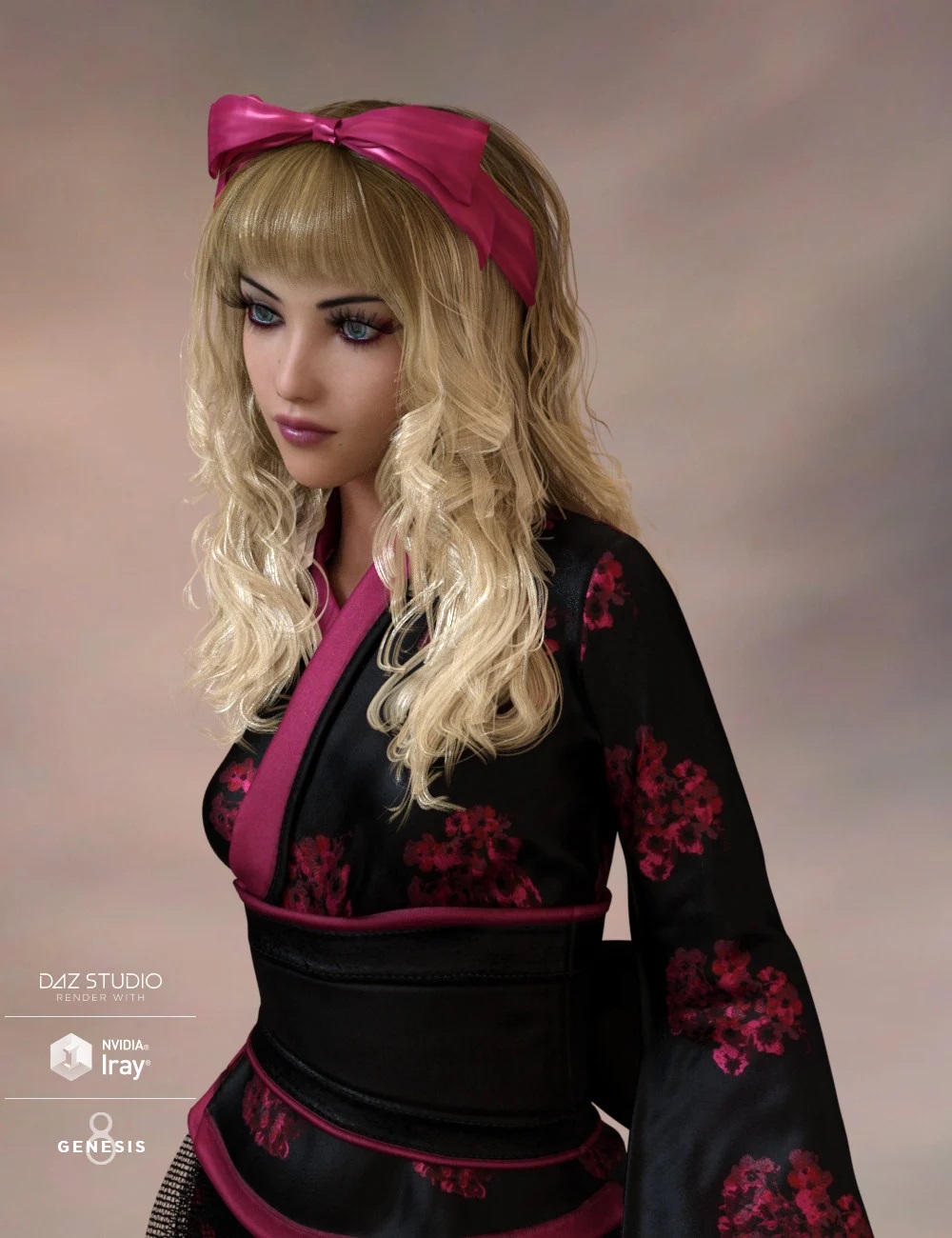 Ayako Hair & Bow for Genesis 8 Female(s)
