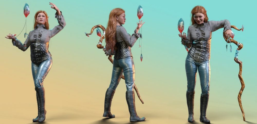 Crystal Magus Props, Poses, and Expressions for Genesis 8.1 Female and Genesis 9