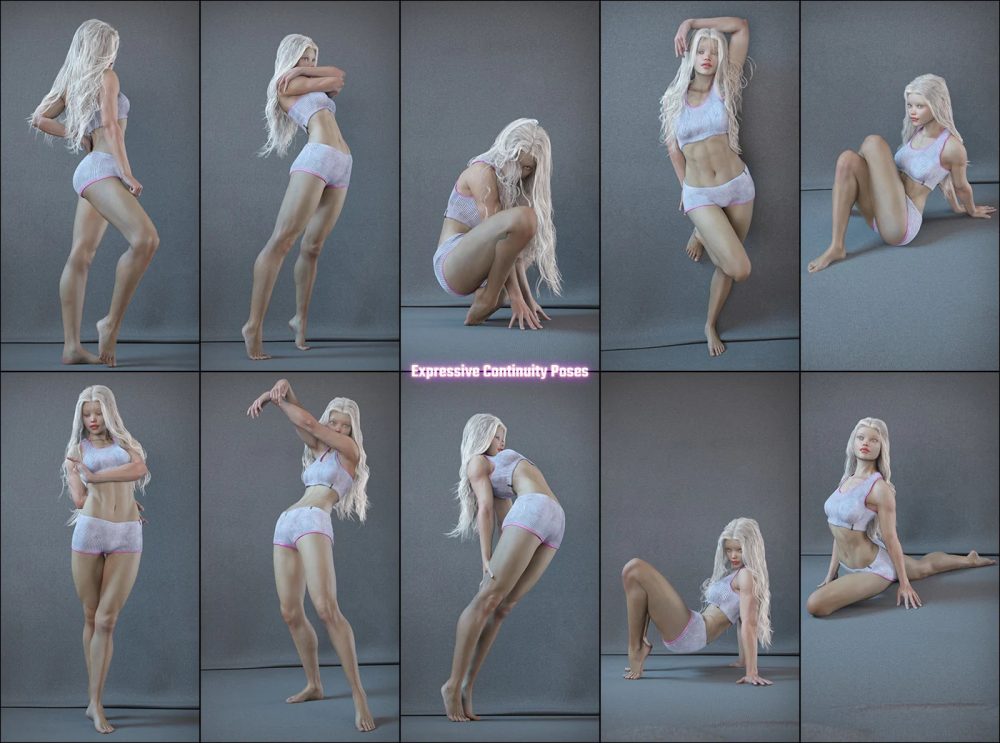 Expressive Continuity Poses and Zero One Clothes for Genesis 8 and 8.1 Females