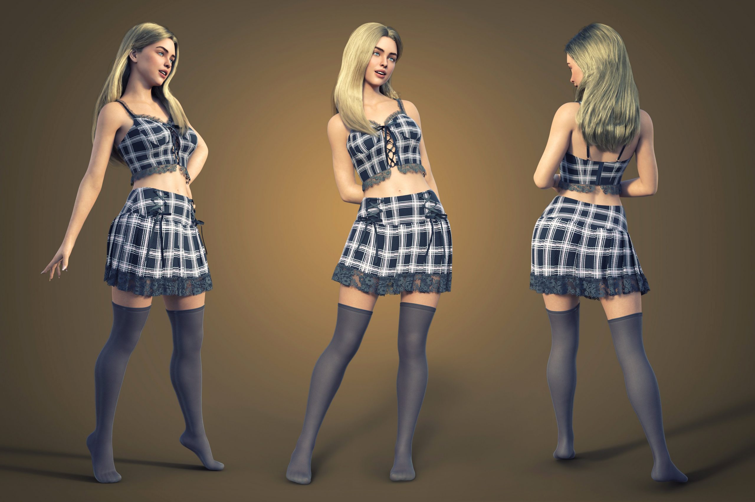 FE Charm Plaid Skirt for Genesis 8 Female