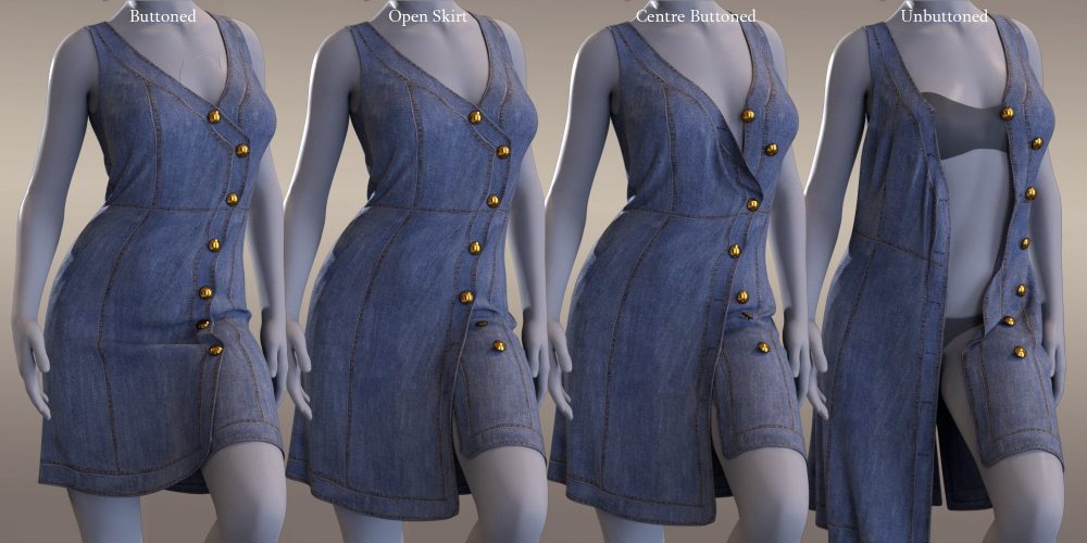 dForce Asymmetric Button Dress for Genesis 8 Females